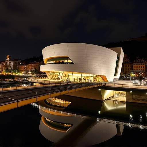 El Museo Guggenheim de Bilbao con el Puente de la Salve en primer plano