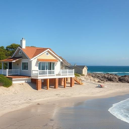 Imagen decorativa de una casa en la playa con texto alternativo indicando 'Casa con vistas al mar para alquilar'