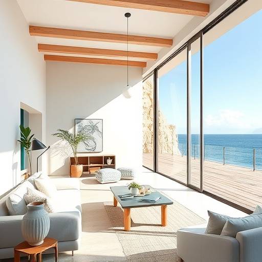 Interior luminoso de una casa con vistas al mar en Barcelona