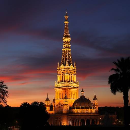 La Giralda de Sevilla iluminada al atardecer