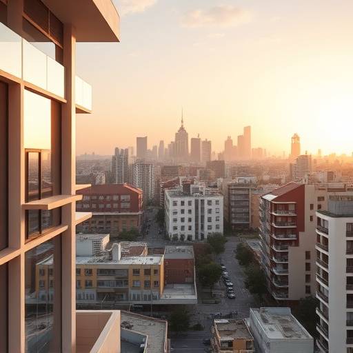 Un apartamento luminoso con un gran ventanal que muestra el horizonte urbano de Zaragoza